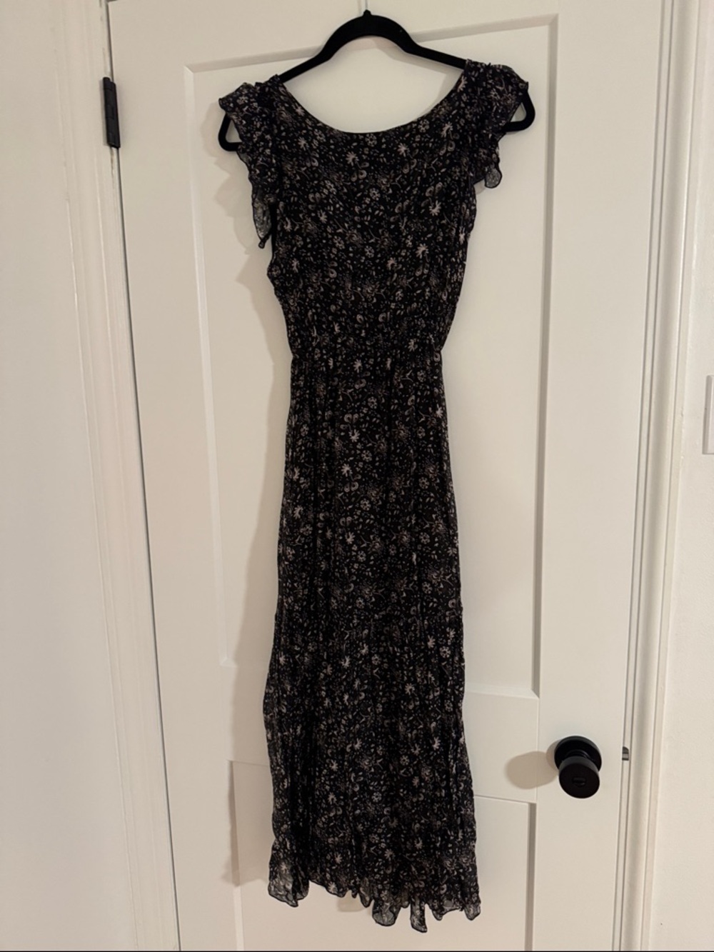 Black Floral Maxi Dress with Ruffle Sleeves